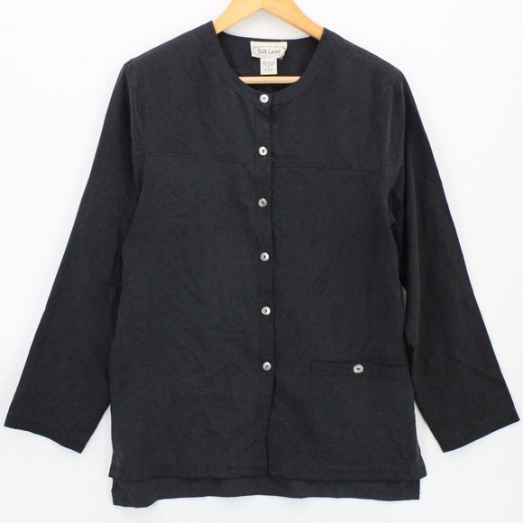 Vintage Silk Land Blouse Top Womens Black Button Front Long Sleeve Size Small S - Picture 1 of 9